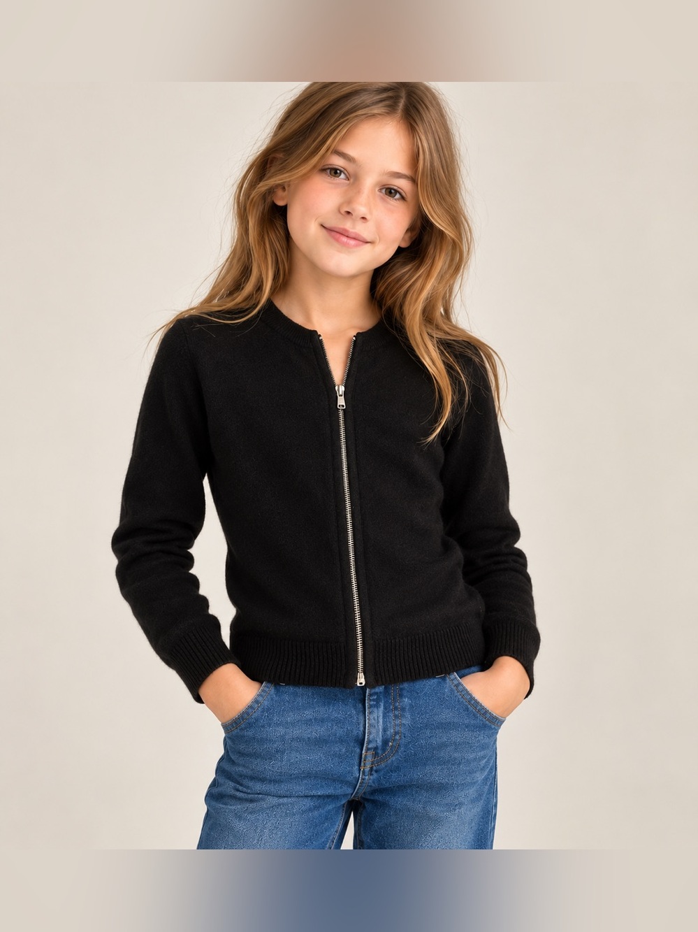 Bonpoint 100% Cashmere Zip-Up Cardigan Black Size 10